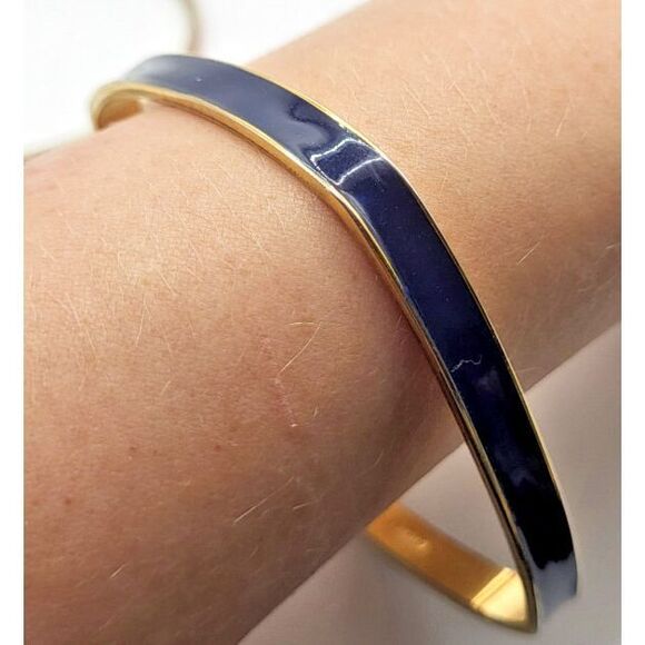 Monet Navy Blue Square Enamel Bangle Bracelet 2.5in dia - Picture 2 of 4